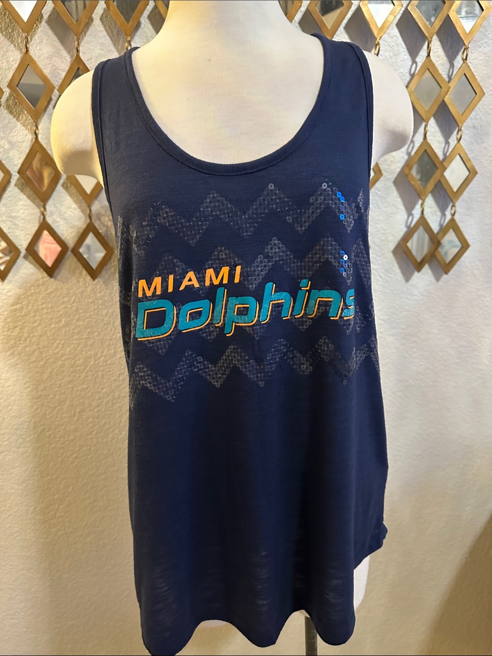 Majestic Miami Dolphins Sequin Tank Top XL